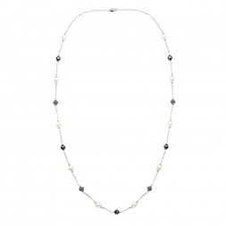 Sterling Silver 8.5-9MM Wht Oval FWCP and Hematite NK 36