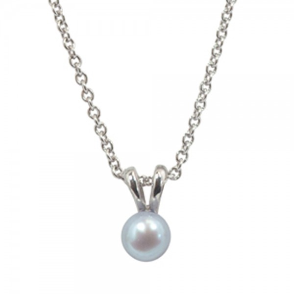 Sterling Silver 5.5+mm Light Blue Freshwater Cultured Pearl Pendant on 14