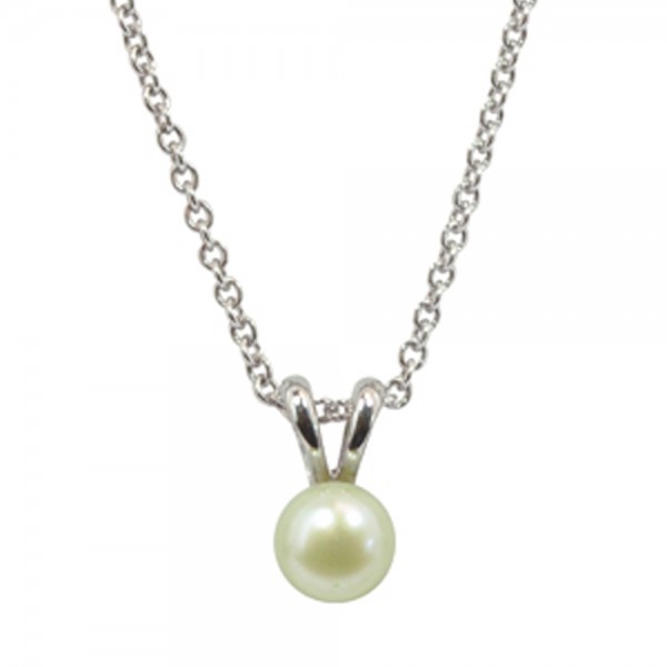 Sterling Silver 5.5+mm Light Green Freshwater Cultured Pearl Pendant on 14