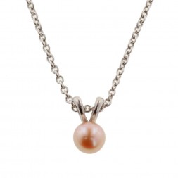 Sterling Silver 5.5+mm Peach Freshwater Cultured Pearl Pendant on 14