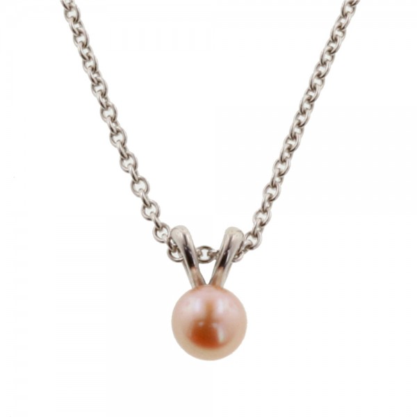Sterling Silver 5.5+mm Peach Freshwater Cultured Pearl Pendant on 14