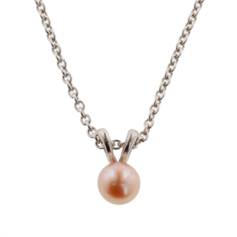 Sterling Silver 5.5+mm Peach Freshwater Cultured Pearl Pendant on 14