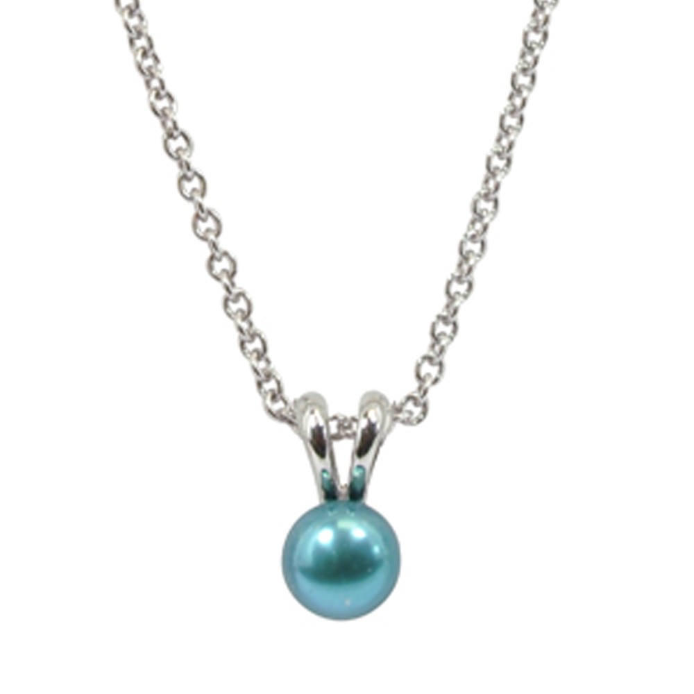 Sterling Silver 5.5+mm Teal Freshwater Cultured Pearl Pendant on 14