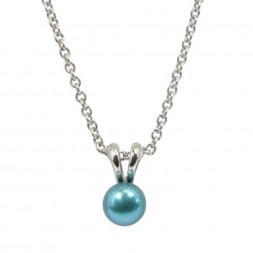 Sterling Silver 5.5+mm Teal Freshwater Cultured Pearl Pendant on 14