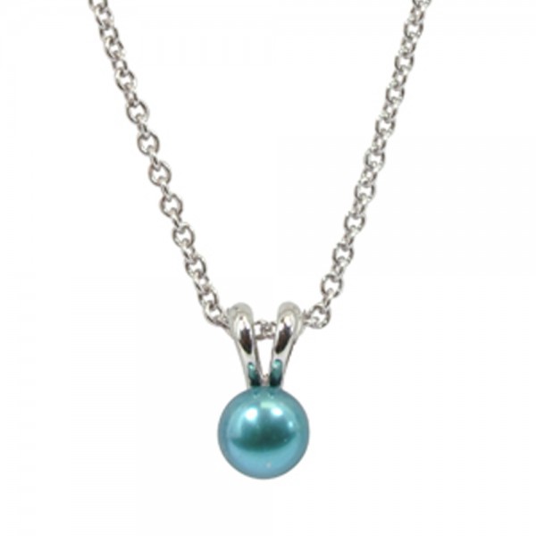 Sterling Silver 5.5+mm Teal Freshwater Cultured Pearl Pendant on 14