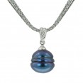 Sterling Silver 13-14 Black Ringed Freshwater Cultured Pearl 18