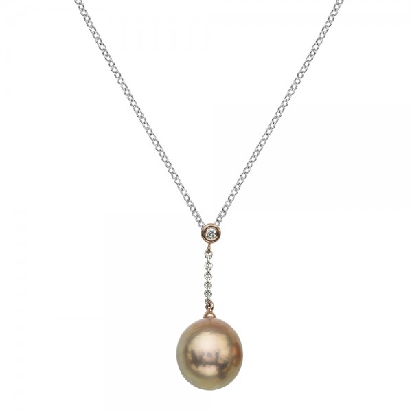 14K Rose Gold/SS Ming and diamond Pendant 18