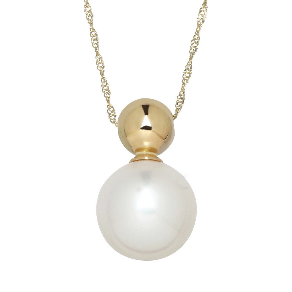 14kyg 10.5-11mm Round Freshwater Cultured Pearl Pendant on 18