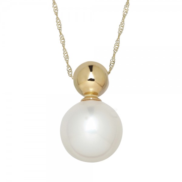 14kyg 10.5-11mm Round Freshwater Cultured Pearl Pendant on 18