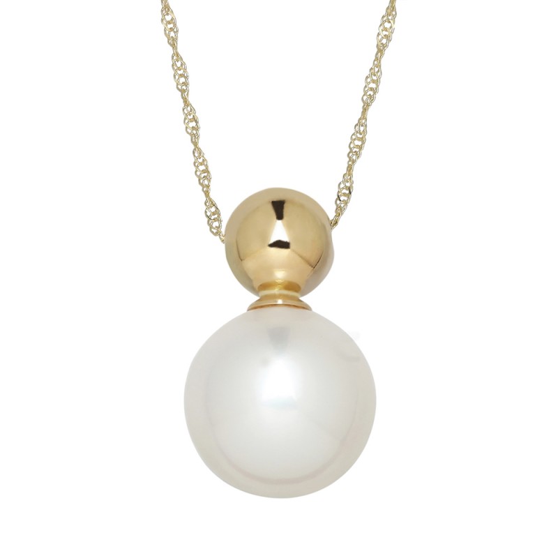 14kyg 10.5-11mm Round Freshwater Cultured Pearl Pendant on 18