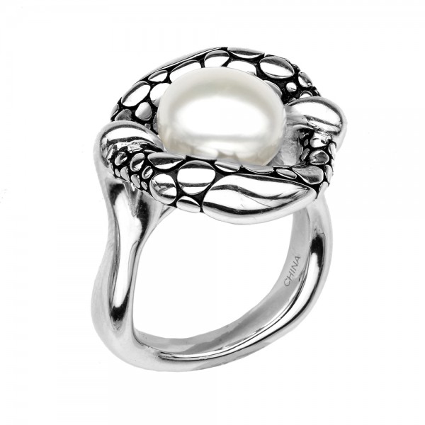 Sterling Silver10.5-11MM Wht Button FWCP Stingray Ring SZ7