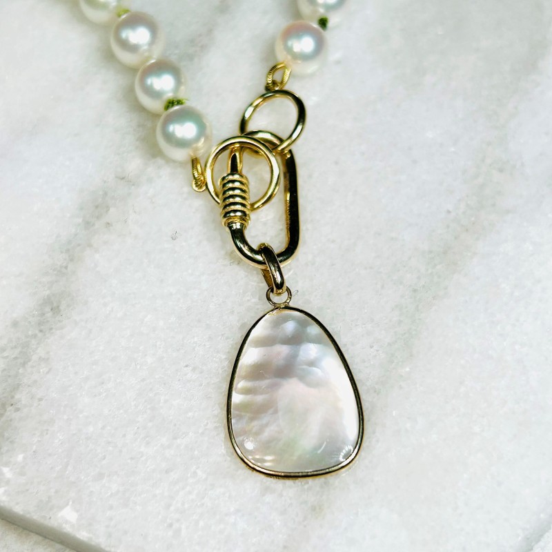 Herco 14K Polished Mother of Pearl Pendant (carabiner clasp/pearl sold separately)