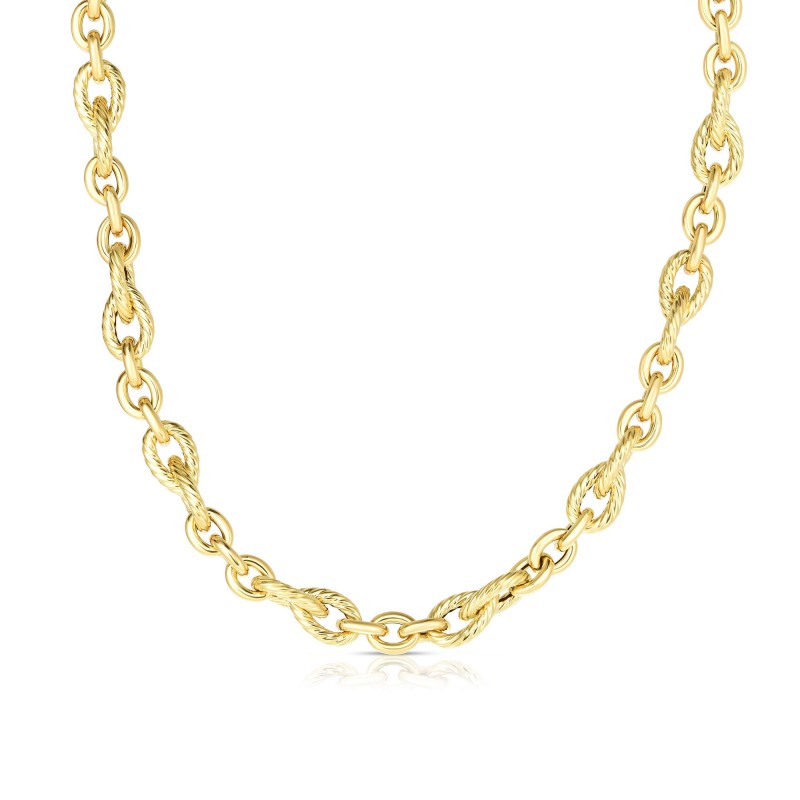 14K Gold Italian Cable Teardrop And Oval Link Necklace
