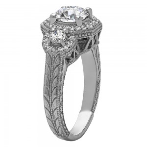Round Cut Halo Diamond Vintage Semi Mount Engagement Ring