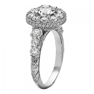 Round Cut Halo Diamond Vintage Semi Mount Engagement Ring