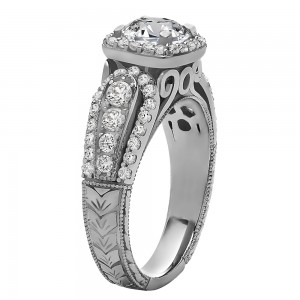 Round Cut Halo Diamond Vintage Semi Mount Engagement Ring