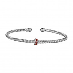 Silver Italian Cable Stackable Bangle With Garnet