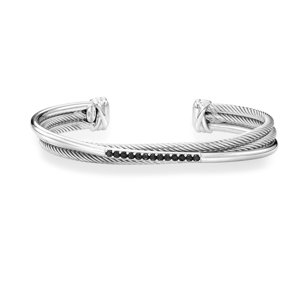 Italian Cable Triple Crossover Cuff With Black Spinel