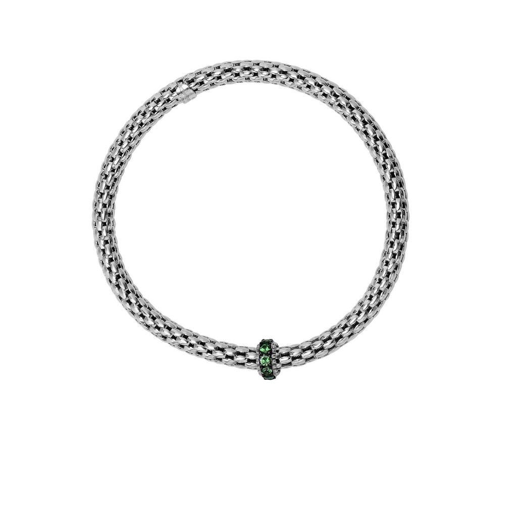 Silver  Stretchable Popcorn  Bracelet With  Round Peridot