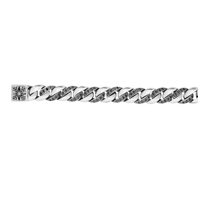Silver Bold Bracelet With With Black Sapphire And Engraved Box Clasp