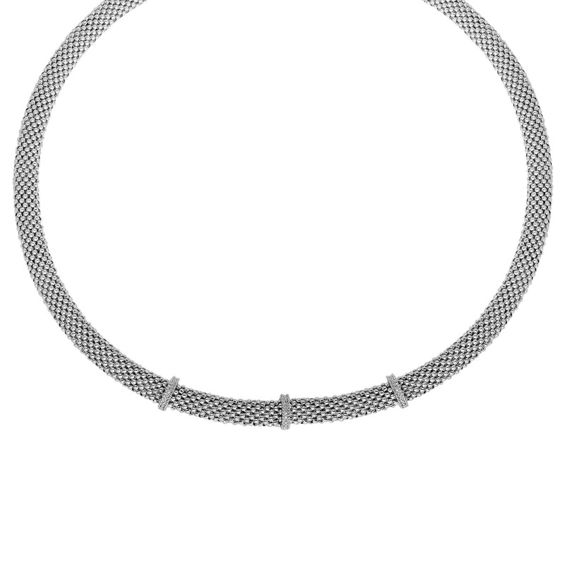 Silver 17In Popcorn Texture  Necklace With Diamond Bar Stations