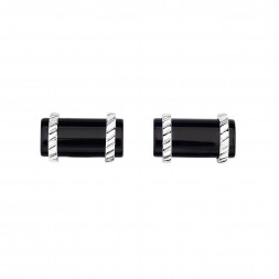 Silver Rectangular Cufflinks With Black Onyx