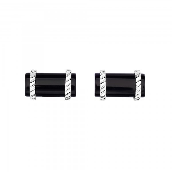 Silver Rectangular Cufflinks With Black Onyx