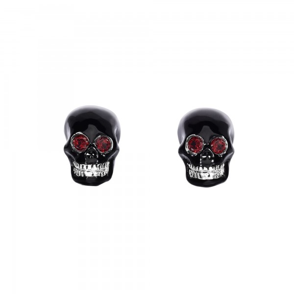 Silver Skull Cufflinks With Garnet