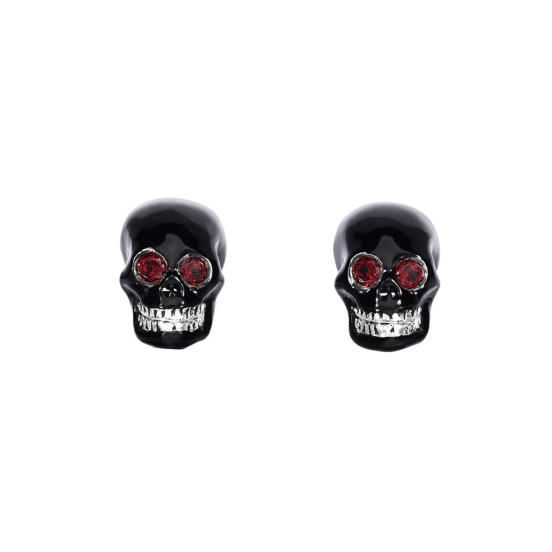 Silver Skull Cufflinks With Garnet