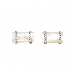 Silver Rectangular Cufflinks With White Mother Of Pearl