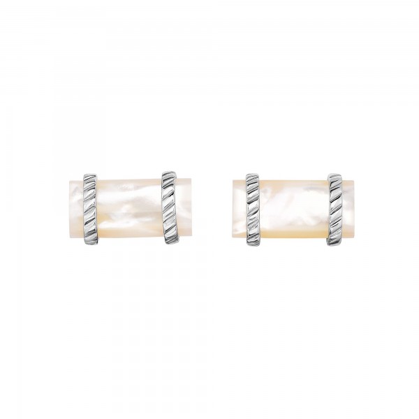 Silver Rectangular Cufflinks With White Mother Of Pearl