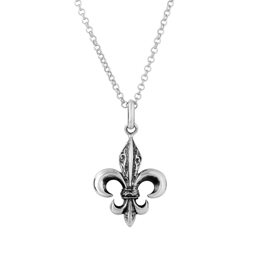 Silver Carved Fleur De Lis Pendant On 18In Chain