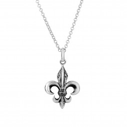 Silver Carved Fleur De Lis Pendant On 18In Chain
