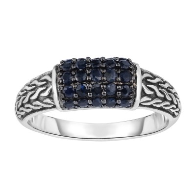 Silver Graduated Graduated Woven Ring With Black Sapphire