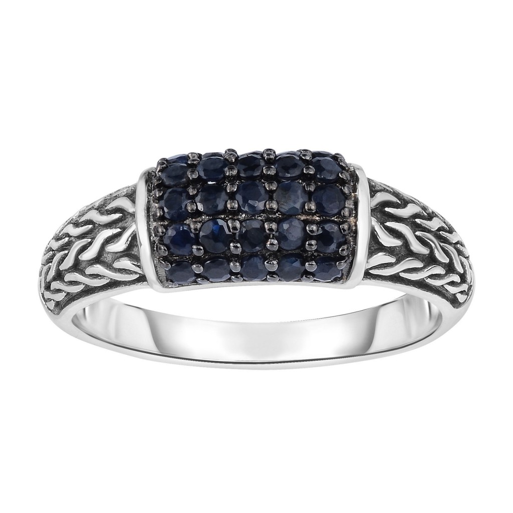 Silver Graduated Graduated Woven Ring With Black Sapphire