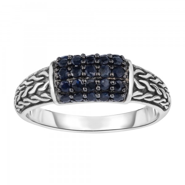Silver Graduated Graduated Woven Ring With Black Sapphire