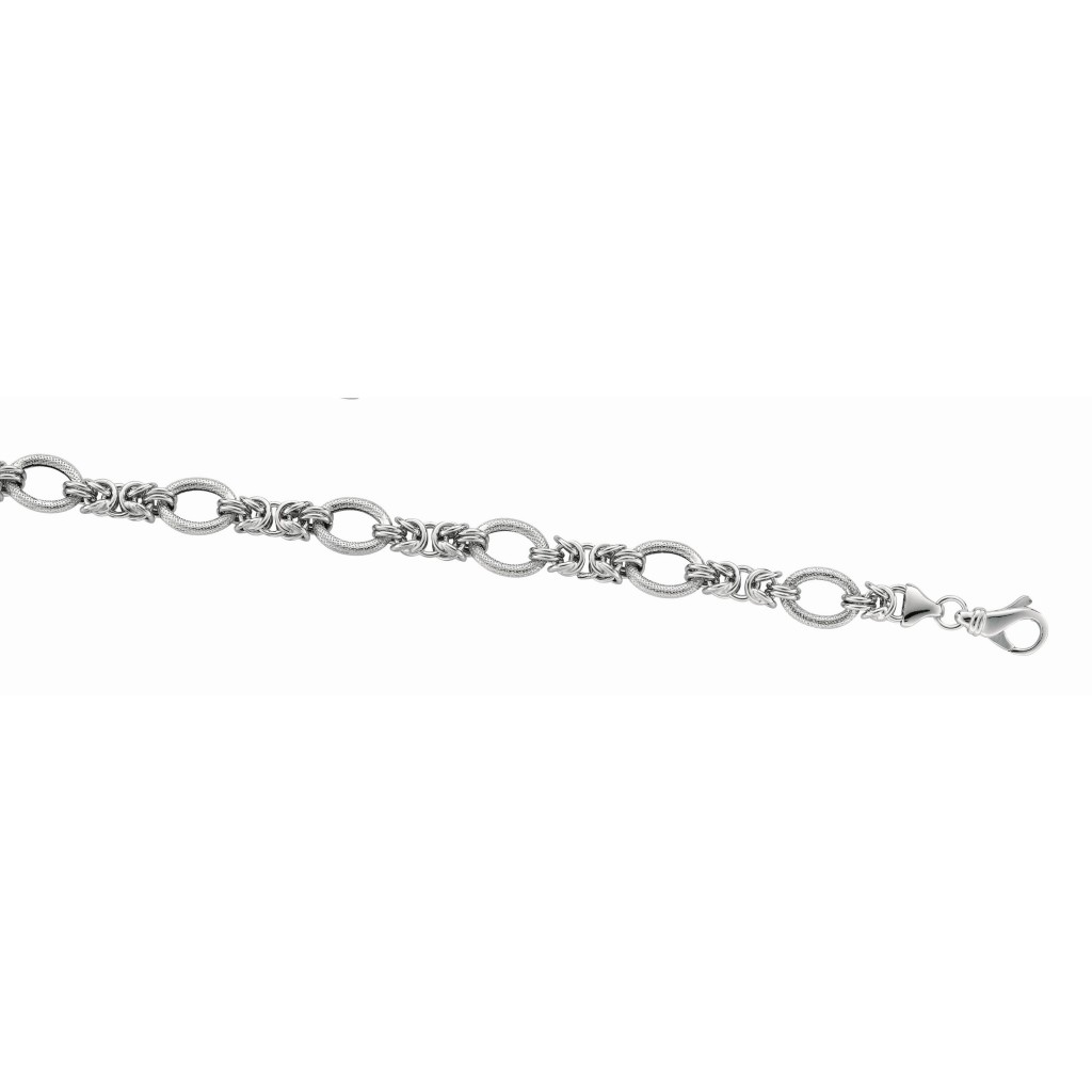 Silver 18In  Rhodium Finish Shiny Textured Italian Cable Necklace With Lobster Clasp