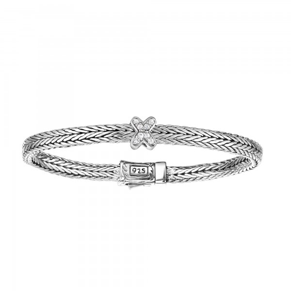 Silver Woven Childrens Size Inxin Bracelet With Box Clasp And White Sapphires