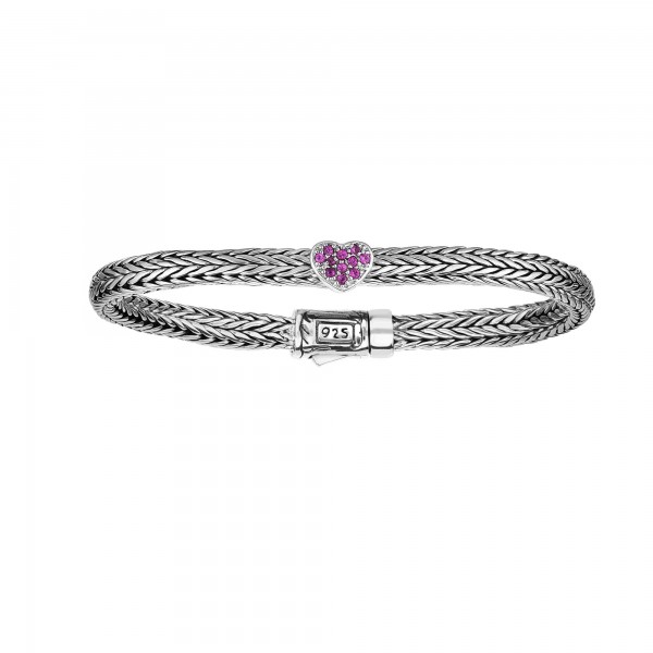 Silver Woven Childrens Size Inheartin Bracelet With Box Clasp And Pink Sapphires