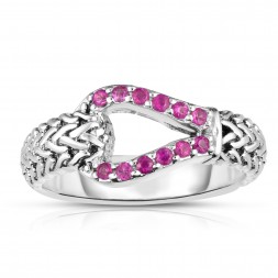 Woven Silver Hook Ring With Pink Sapphires.