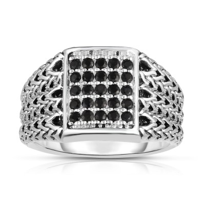 Woven Silver Men'S Signet Ring With Black Sapphires.