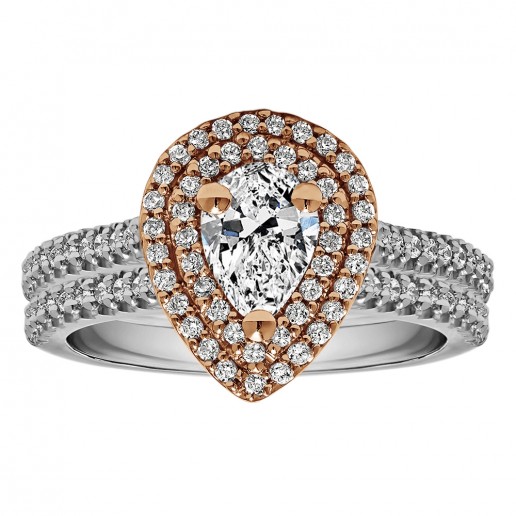 Pear Shape Halo Diamond Vintage Semi Mount Engagement Ring - RM1394PSTT-G7