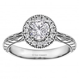 Round Cut Halo Diamond Vintage Semi Mount Engagement Ring