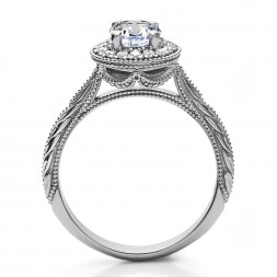 Round Cut Halo Diamond Vintage Semi Mount Engagement Ring