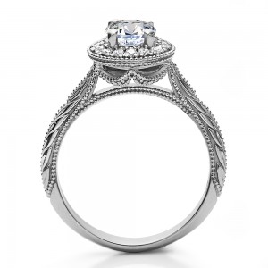 Round Cut Halo Diamond Vintage Semi Mount Engagement Ring