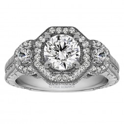 Round Cut Halo Diamond Vintage Semi Mount Engagement Ring
