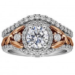 Round Diamond Halo Diamond Semi Mount Engagement Ring
