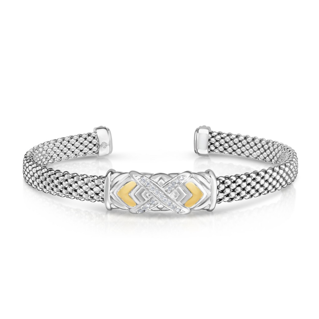 Sterling Silver And 18K Gold Popcorn Cuff  With .08Ct  Diamond X