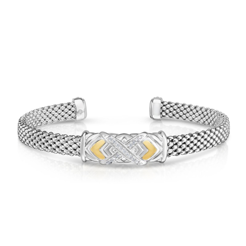 Sterling Silver And 18K Gold Popcorn Cuff  With .08Ct  Diamond X