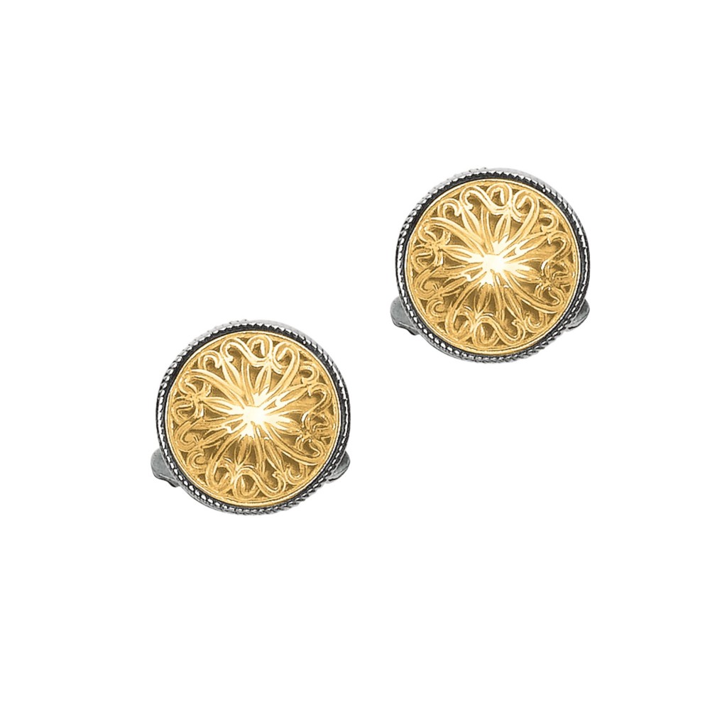 18Kt Gold And Silver Round Byzantine Cufflinks